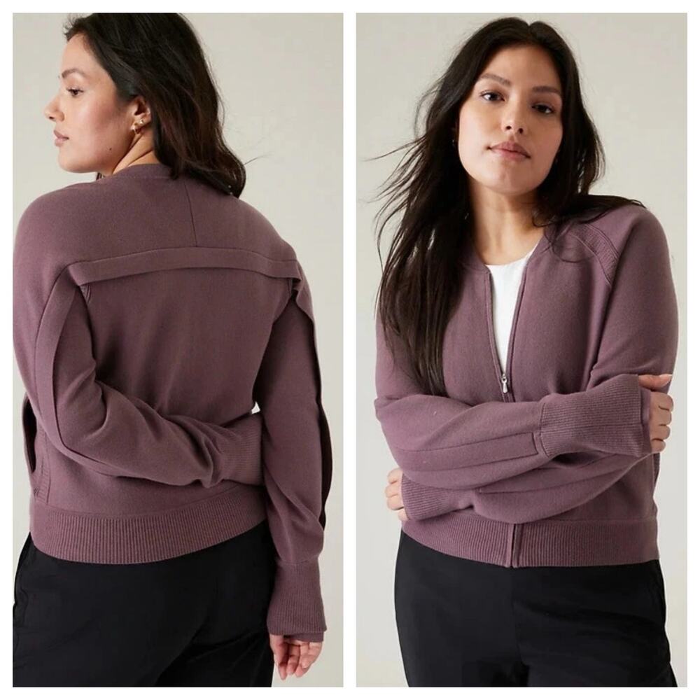 ✨2/$30✨ Athleta Advantage Knit Zip Sweater XS Damask Mauve Cardigan Athleisure